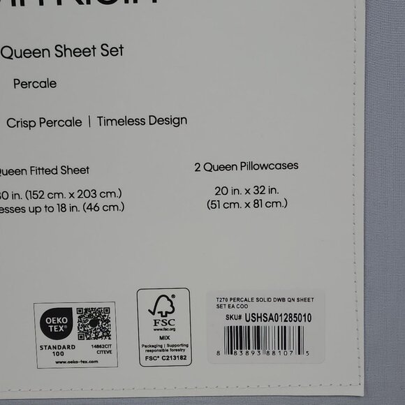 Calvin Klein 4 Piece Queen Sheet Set Crisp Cotton Percale 270 Thread Light Blue - Picture 7 of 10